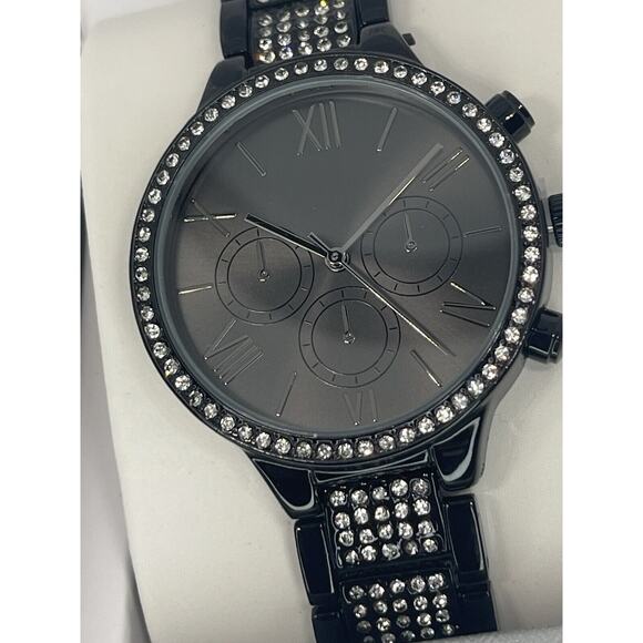 Black Tone Crystal Bracelet Watch Womens Stunning Trendy Fashion Glitz Bezel NWT main image 14